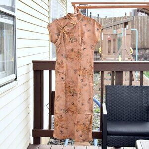 SZ S Yellow Flower Butterfly Qipao Long Dress - Chinese Traditional Cheongsam